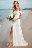 Robe de mariée sirène ivoire à épaules dénudées avec fente