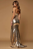 Robe de bal Sirène Or Métallisé avec Fente