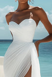 Sweetheart White A Line Robe de Fiançailles En Mousseline De Soie Avec Fente