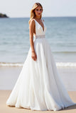 Robe de mariée de plage blanche à applique en applique avec fente