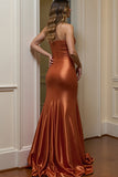 Robe de bal sirène sans bretelles en satin orange