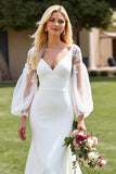 Robe de mariée sirène appliquée à col en V ivoire