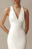 Robe de mariée longue à col en V sirène ivoire