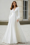 Robe de mariée simple à manches longues trapèze ivoire