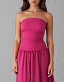 Simple Fuchsia Mousseline De Soie Sans Bretelles Une Robe De Soirée Trapèze