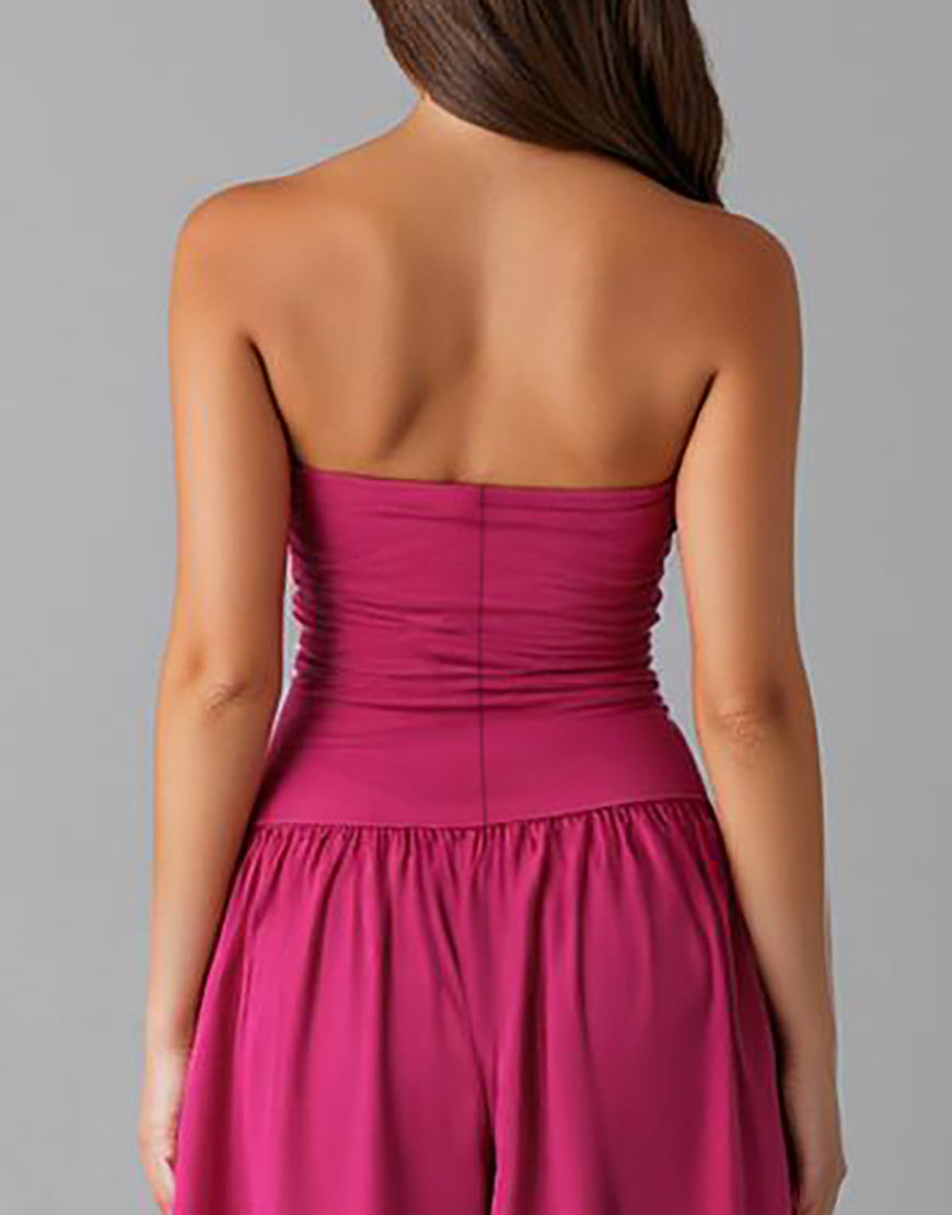 Simple Fuchsia Mousseline De Soie Sans Bretelles Une Robe De Soirée Trapèze