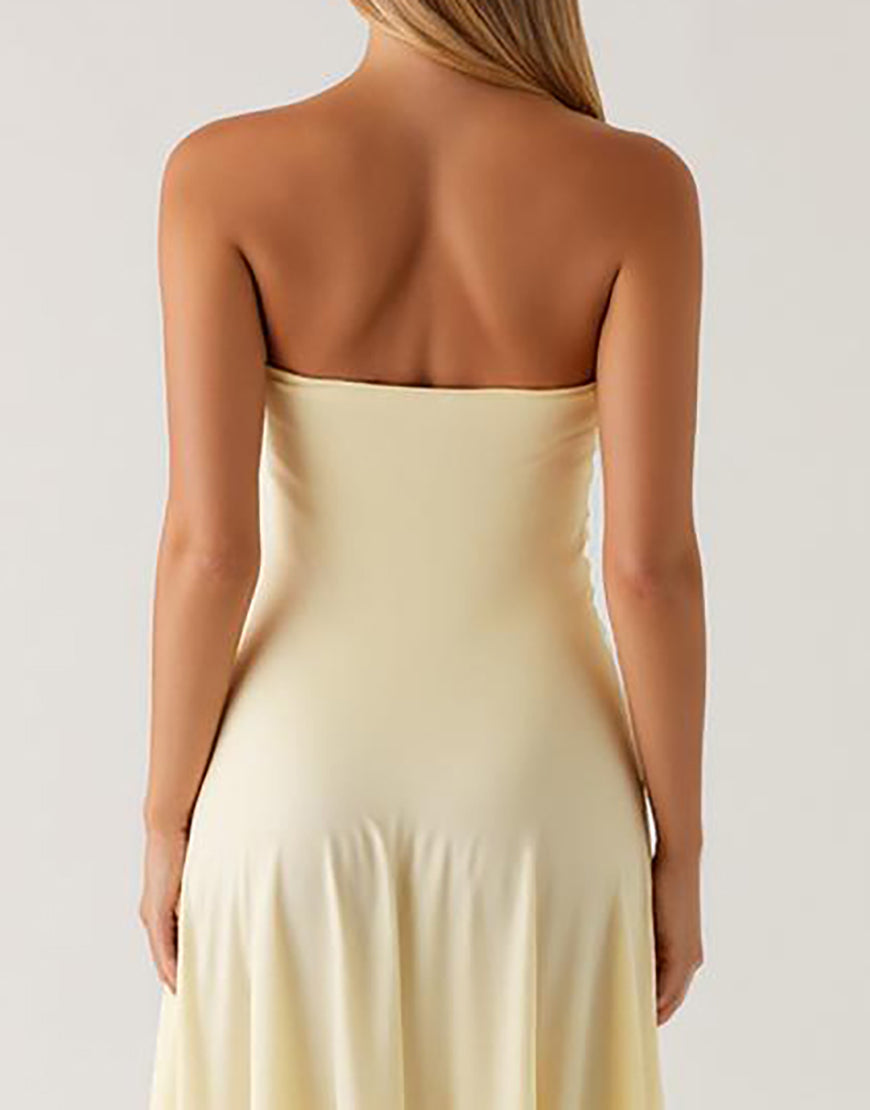 Robe formelle bustier en mousseline de soie à volants jonquille haut-bas