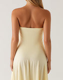 Robe formelle bustier en mousseline de soie à volants jonquille haut-bas