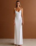 Robe formelle simple à bretelles spaghetti fourreau satin ivoire
