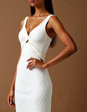 Robe de soirée sirène en mousseline de soie ivoire à col en V