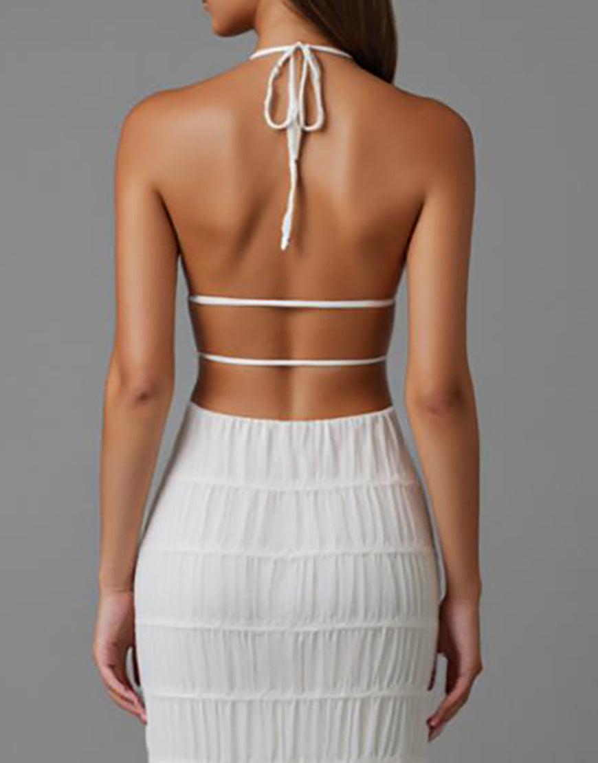 Robe de soirée longue dos nu fourreau en mousseline de soie ivoire