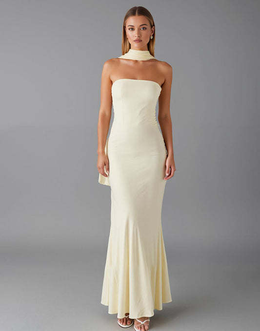 Daffodil Sirène Robe de soirée sans bretelles en mousseline de soie