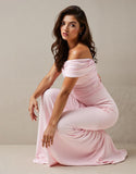 Robe de soirée longue fourreau froncé rose clair à une épaule