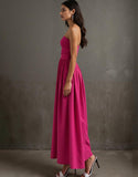 Robe de soirée bustier fuchsia A Line froncée Cottton