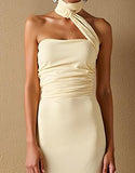 Robe de soirée longue dos nu en satin satiné jonquille