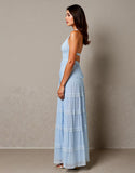 Robe de soirée froncée bleu ciel licol
