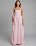Robe de soirée longue simple rose clair à bretelles spaghetti