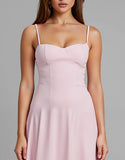 Robe de soirée longue simple rose clair à bretelles spaghetti