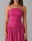 Robe de soirée en coton fuchsia à bretelles spaghetti