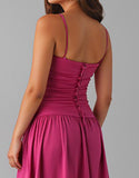 Robe de soirée en coton fuchsia à bretelles spaghetti