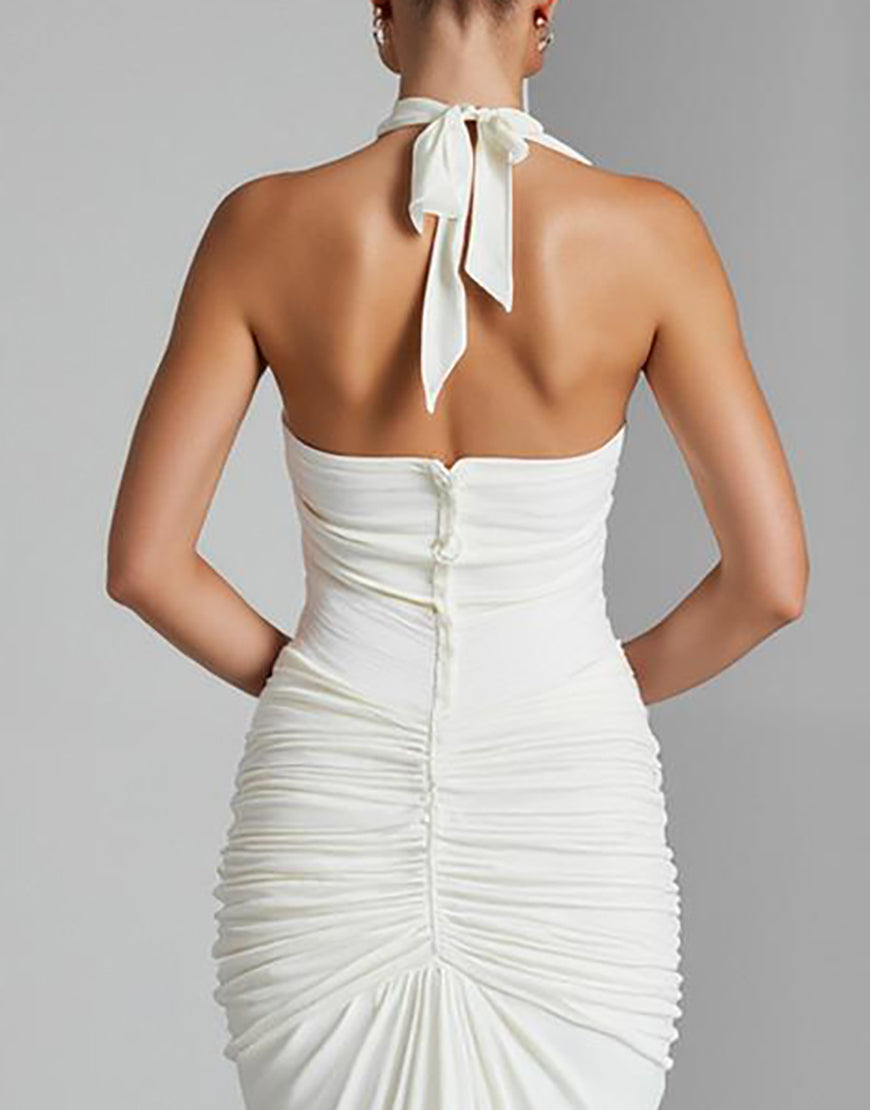 Robe de soirée longue en mousseline de soie en mousseline de soie ivoire dos nu