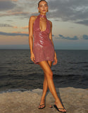 Robe de cocktail courte simple à paillettes rose vif