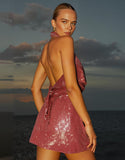 Robe de cocktail courte simple à paillettes rose vif