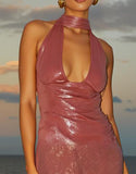 Robe de cocktail courte simple à paillettes rose vif