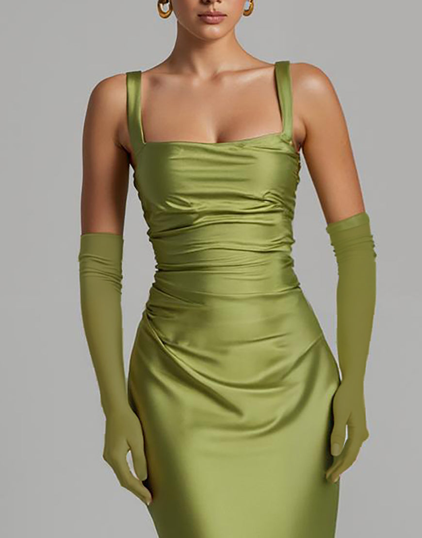 Robe de soirée en satin vert sirène sauge