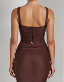 Robe de soirée longue en satin sirène café