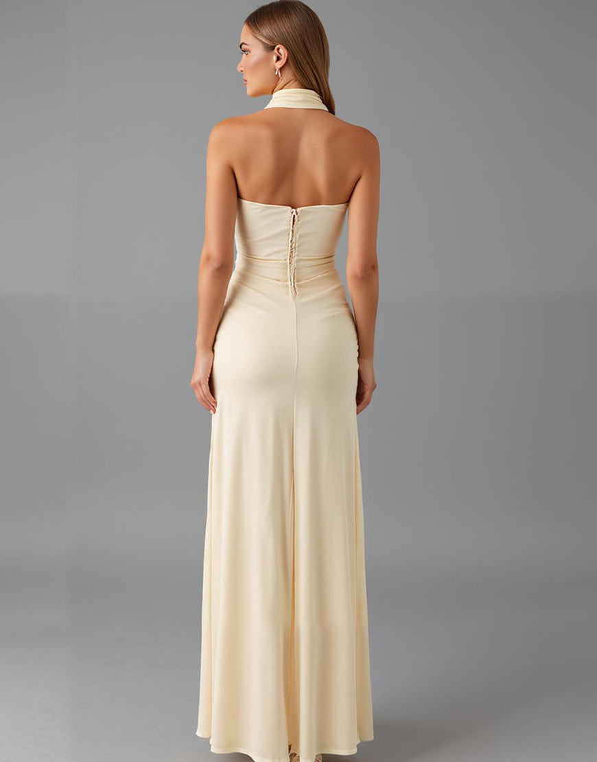 Robe de soirée dos nu fourreau ivoire