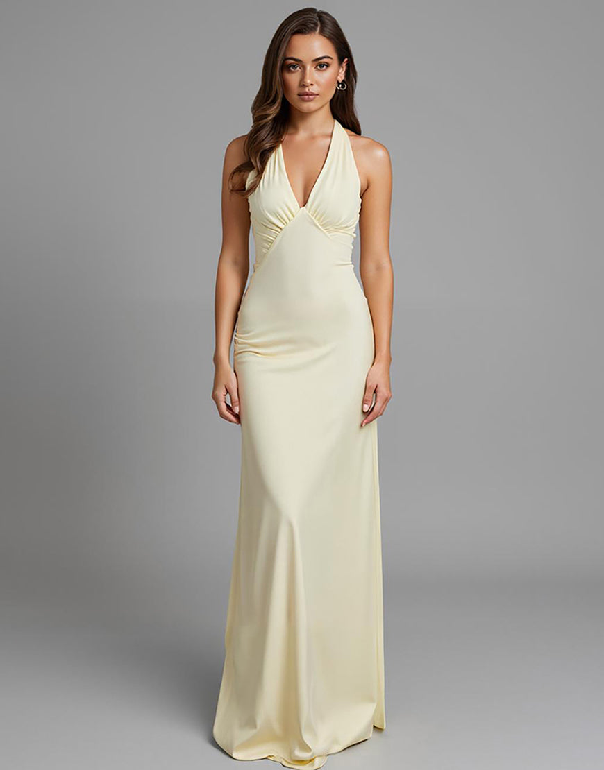 Robe de soirée longue dos nu fourreau ivoire