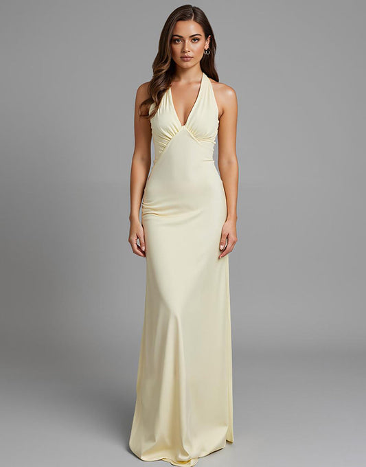 Robe de soirée longue dos nu fourreau ivoire