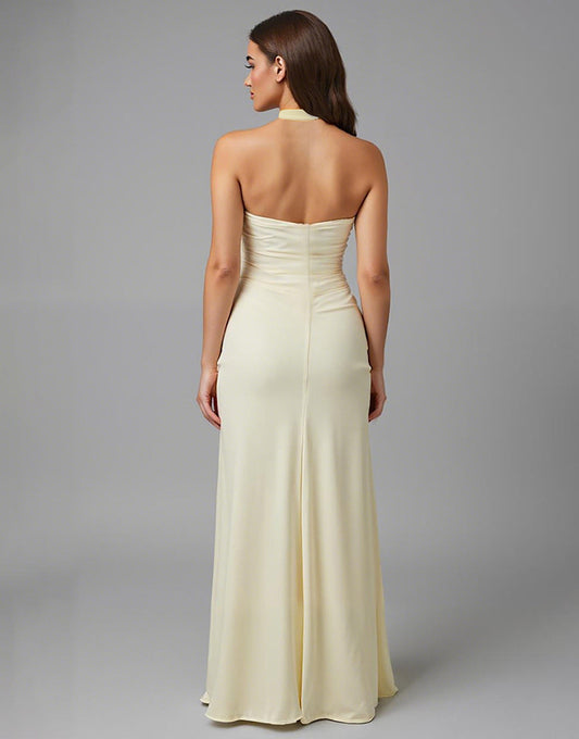 Robe de soirée longue dos nu fourreau ivoire