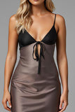 Robe de soirée longue en satin fourreau marron