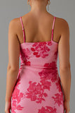Robe de soirée rose imprimée sirène avec fente