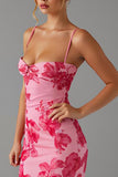 Robe de soirée rose imprimée sirène avec fente
