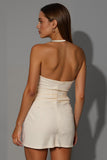 Robe de soirée courte moulante dos nu ivoire