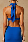 Robe de soirée dos nu sirène bleu royal