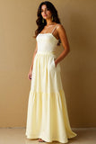 Robe de soirée longue trapèze jaune clair