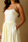 Robe de soirée longue trapèze jaune clair