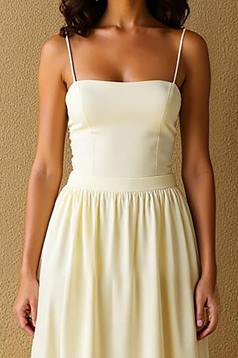 Robe de soirée longue trapèze jaune clair