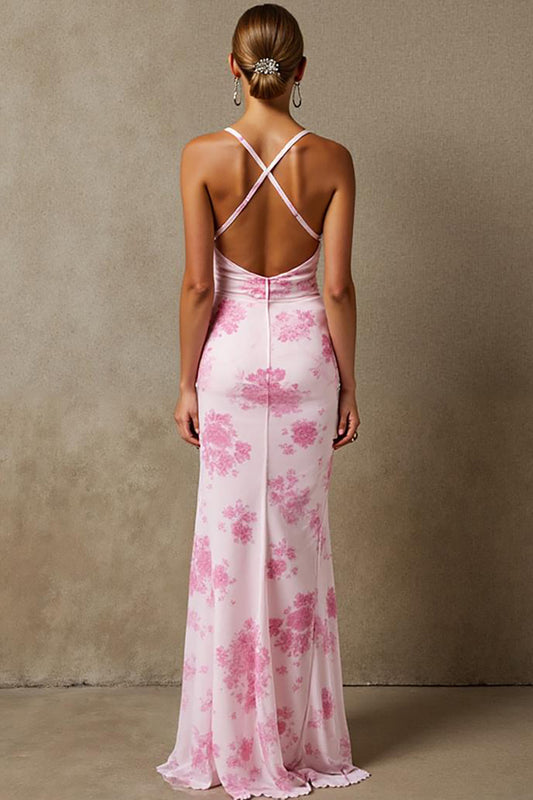 Robe de bal à fourreau floral rose clair