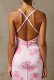 Robe de bal à fourreau floral rose clair