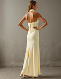 Élégante robe de soirée dos nu gaine jaune clair