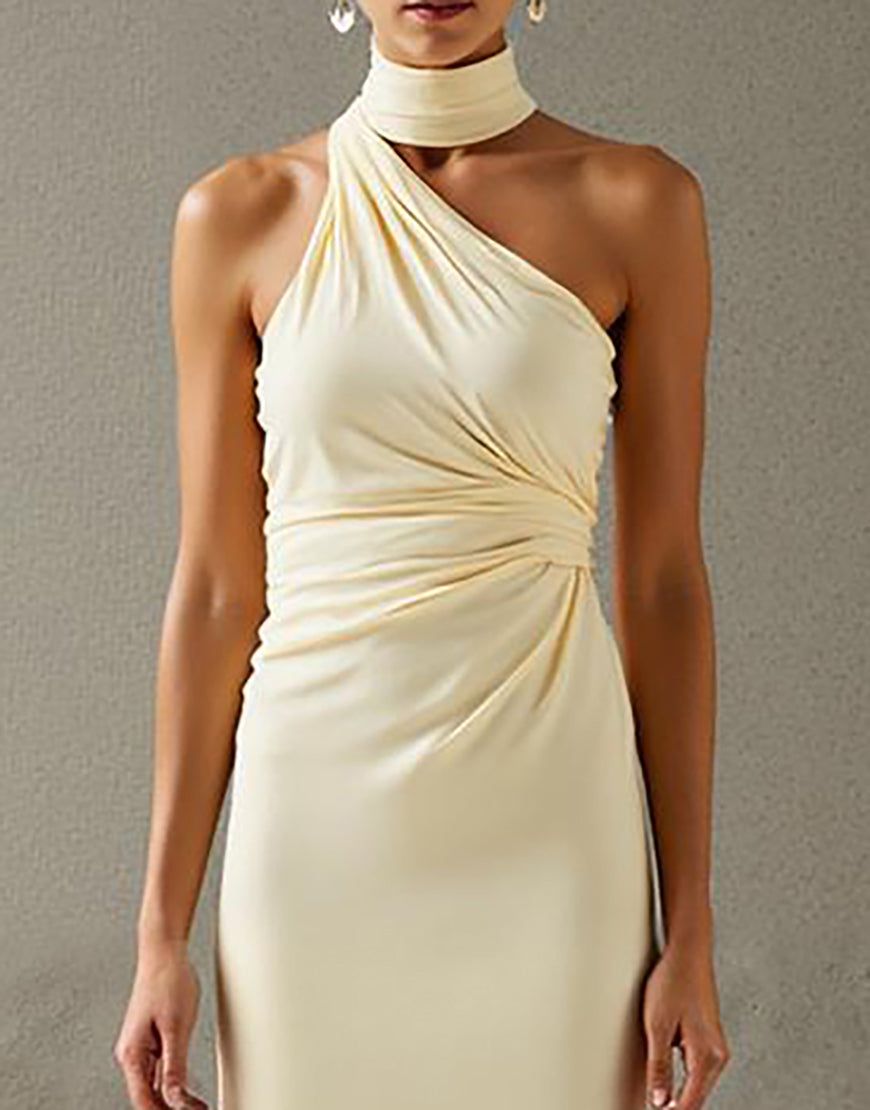 Élégante robe de soirée dos nu gaine jaune clair