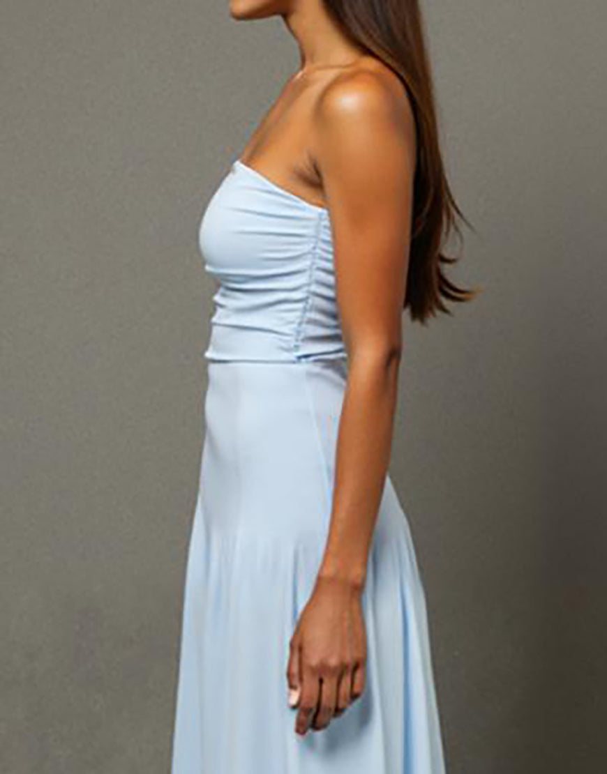 Robe de soirée longue trapèze bleu ciel avec fente