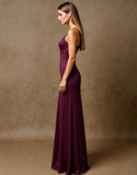 Élégante robe de soirée sirène prune maxi