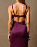 Élégante robe de soirée sirène prune maxi