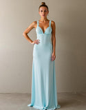Robe de soirée longue simple bleu ciel fourreau